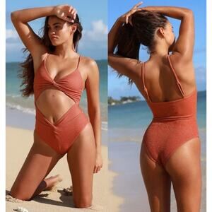 Beach Riot Aviva One Piece Metallic Terra Cotta Cutout Swimsuit S NWT